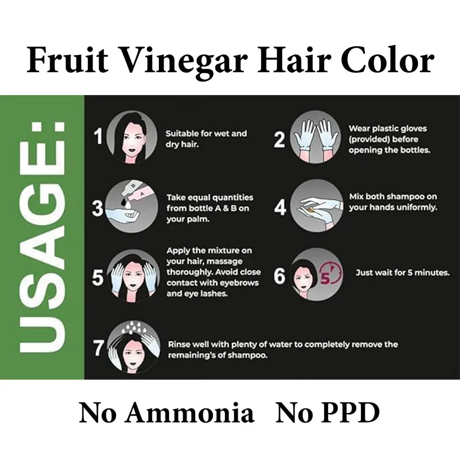 Natural Fruit Vineger Black Gel Hair Color | Natural Hair Dye for Men & Women | No Ammonia & No PPD, Long-Lasting, Gentle on Scalp | 100% Gray Hair Coverage